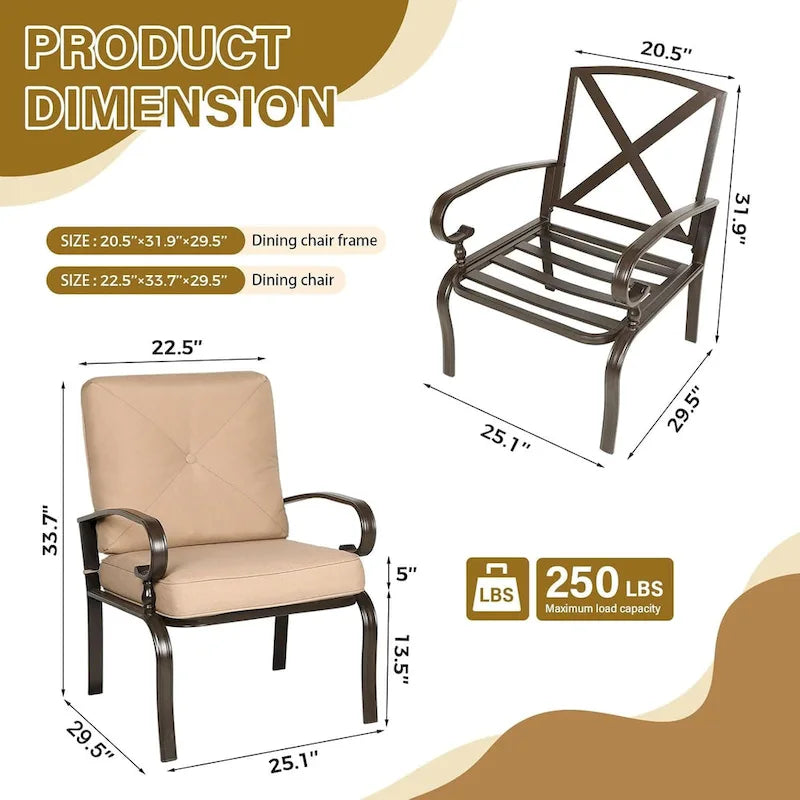 Ensemble de 2 chaises de salle à manger en métal pour patio extérieur, chaises de jardin avec coussins