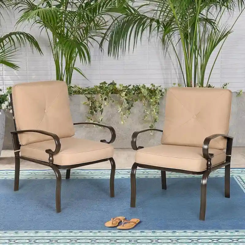 Ensemble de 2 chaises de salle à manger en métal pour patio extérieur, chaises de jardin avec coussins