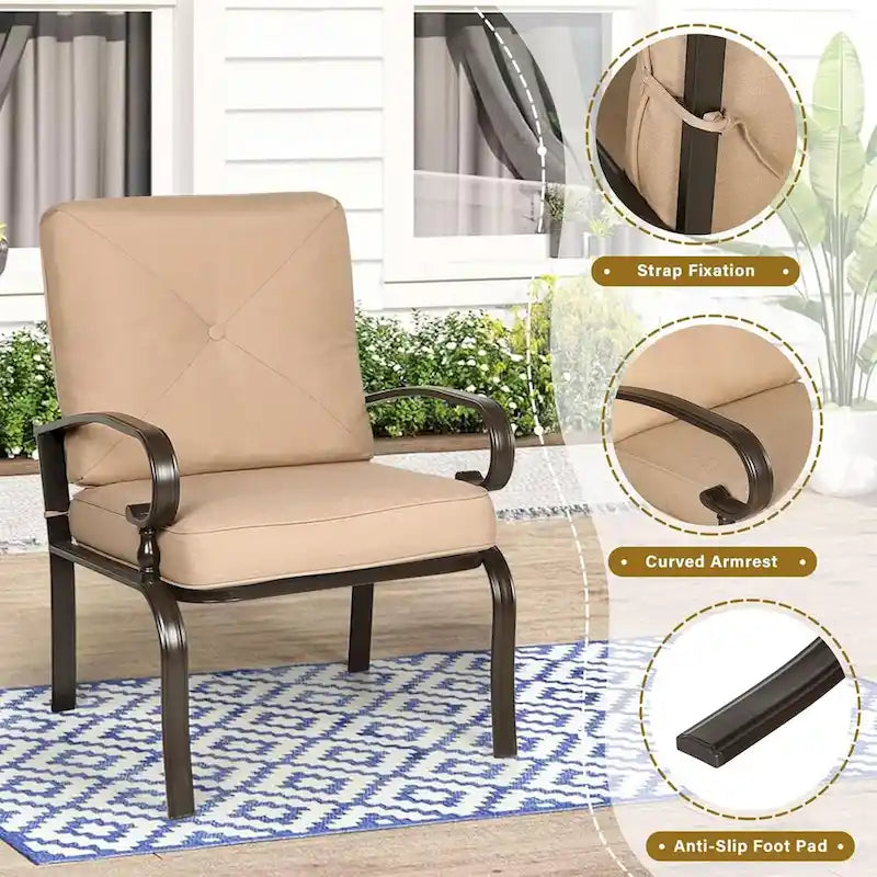 Ensemble de 2 chaises de salle à manger en métal pour patio extérieur, chaises de jardin avec coussins