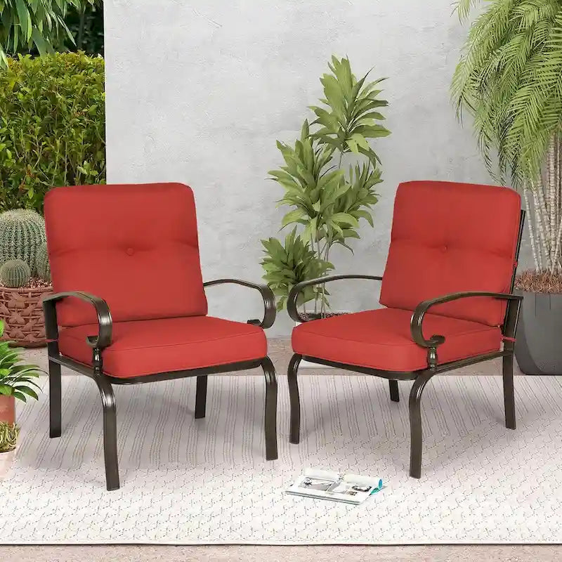 Ensemble de 2 chaises de salle à manger en métal pour patio extérieur, chaises de jardin avec coussins