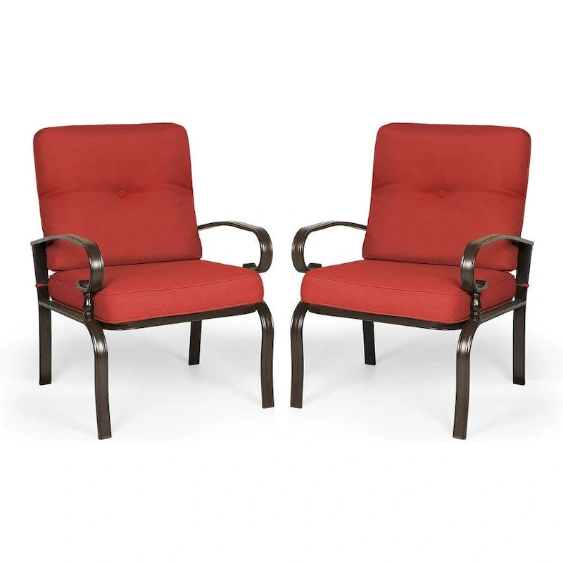 Ensemble de 2 chaises de salle à manger en métal pour patio extérieur, chaises de jardin avec coussins