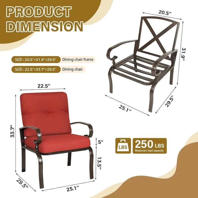 Ensemble de 2 chaises de salle à manger en métal pour patio extérieur, chaises de jardin avec coussins
