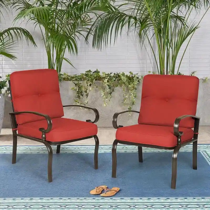 Ensemble de 2 chaises de salle à manger en métal pour patio extérieur, chaises de jardin avec coussins