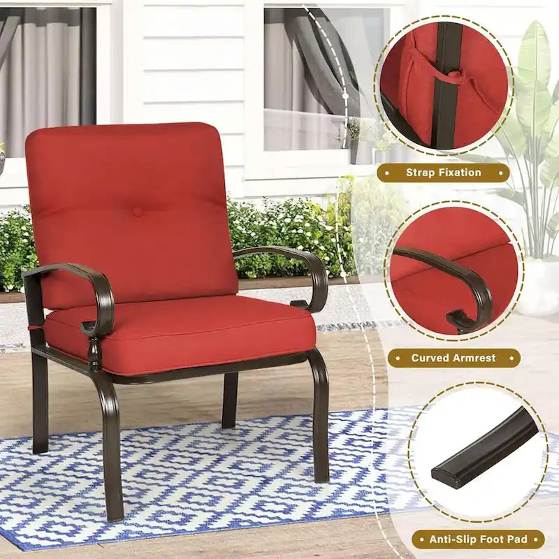 Ensemble de 2 chaises de salle à manger en métal pour patio extérieur, chaises de jardin avec coussins