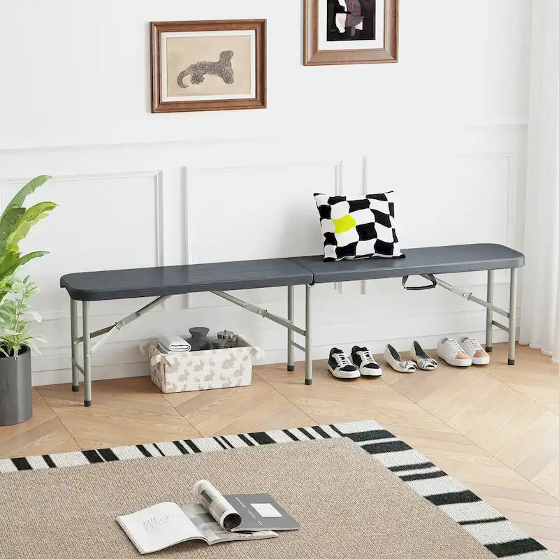 Banc pliant en plastique Gymax 1,8 m Portable Pliable en deux avec 1320