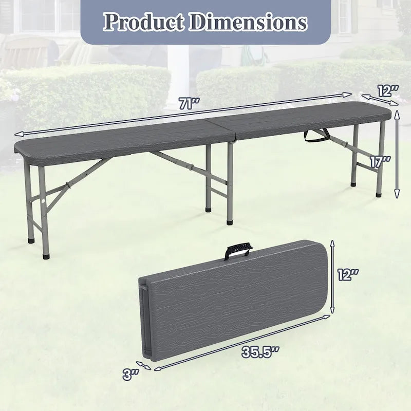 Banc pliant en plastique Gymax 1,8 m Portable Pliable en deux avec 1320