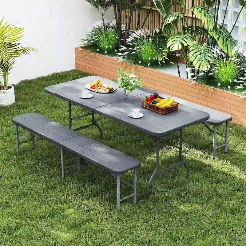 Banc pliant en plastique Gymax 1,8 m Portable Pliable en deux avec 1320