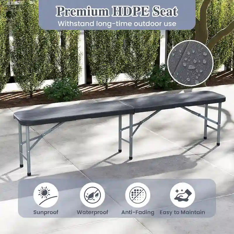 Banc pliant en plastique Gymax 1,8 m Portable Pliable en deux avec 1320
