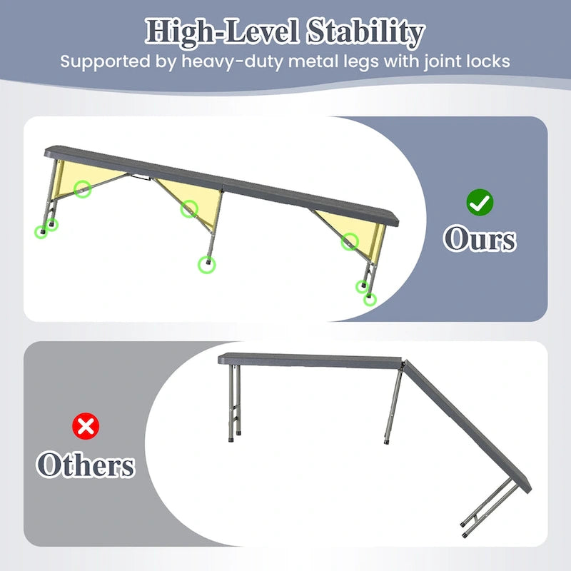 Banc pliant en plastique Gymax 1,8 m Portable Pliable en deux avec 1320