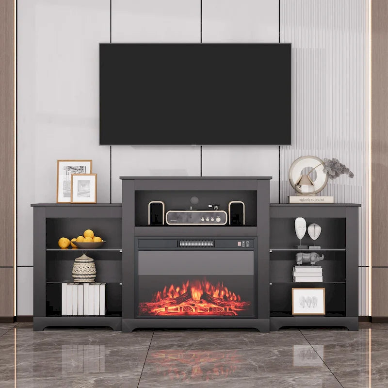Meuble TV de 81 cm de hauteur avec cheminée, pour téléviseurs jusqu'à 80 po - Télécommande, chauffage écoénergétique, bande lumineuse de 16 couleurs