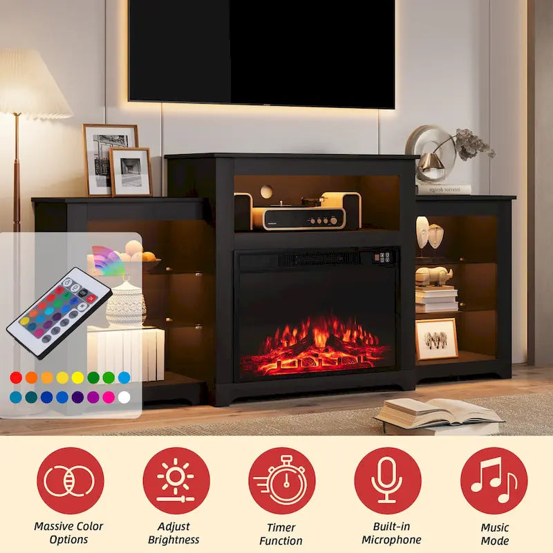 Meuble TV de 81 cm de hauteur avec cheminée, pour téléviseurs jusqu'à 80 po - Télécommande, chauffage écoénergétique, bande lumineuse de 16 couleurs