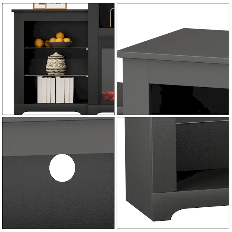 Meuble TV de 81 cm de hauteur avec cheminée, pour téléviseurs jusqu'à 80 po - Télécommande, chauffage écoénergétique, bande lumineuse de 16 couleurs