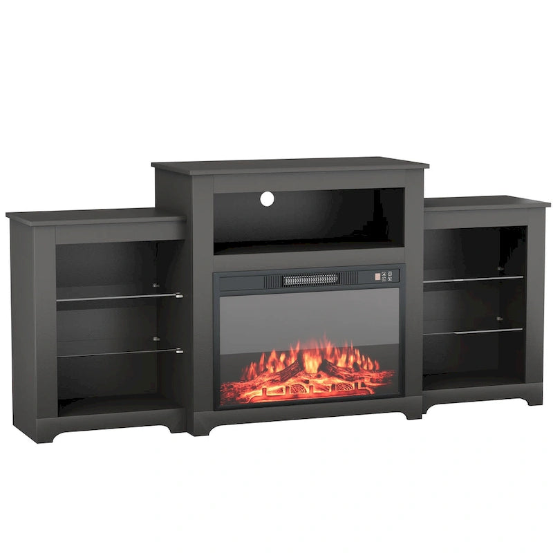 Meuble TV de 81 cm de hauteur avec cheminée, pour téléviseurs jusqu'à 80 po - Télécommande, chauffage écoénergétique, bande lumineuse de 16 couleurs