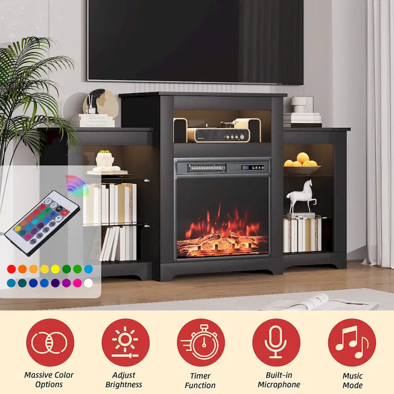 Meuble TV de 81 cm de hauteur avec cheminée, pour téléviseurs jusqu'à 80 po - Télécommande, chauffage écoénergétique, bande lumineuse de 16 couleurs