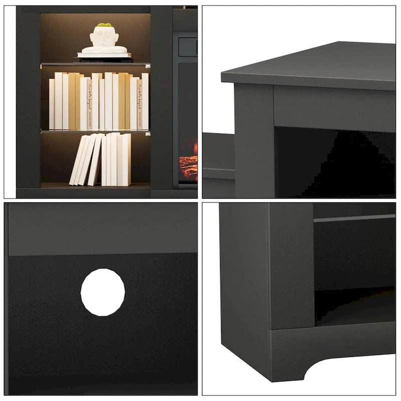 Meuble TV de 81 cm de hauteur avec cheminée, pour téléviseurs jusqu'à 80 po - Télécommande, chauffage écoénergétique, bande lumineuse de 16 couleurs