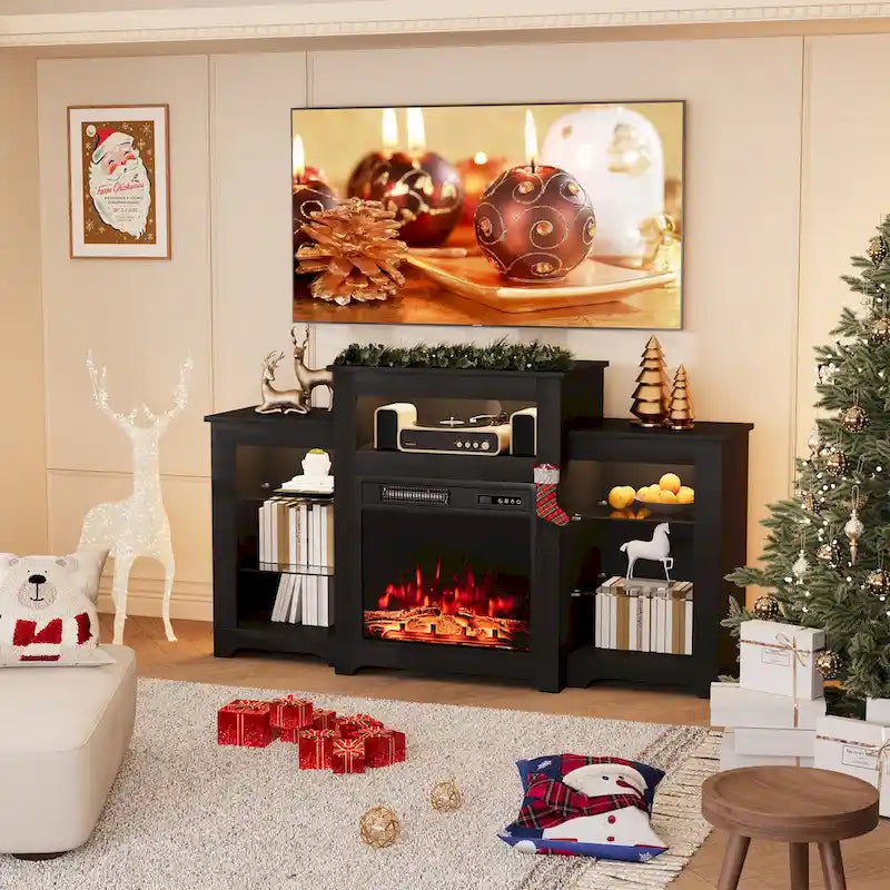 Meuble TV de 81 cm de hauteur avec cheminée, pour téléviseurs jusqu'à 80 po - Télécommande, chauffage écoénergétique, bande lumineuse de 16 couleurs