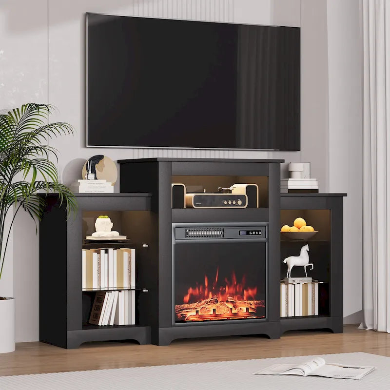 Meuble TV de 81 cm de hauteur avec cheminée, pour téléviseurs jusqu'à 80 po - Télécommande, chauffage écoénergétique, bande lumineuse de 16 couleurs