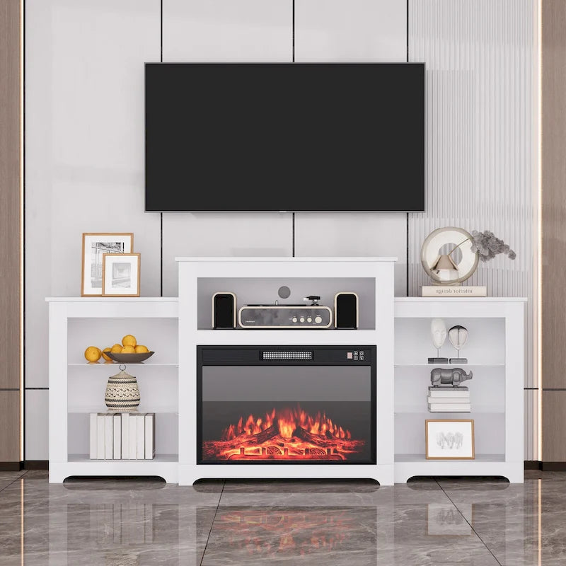 Meuble TV de 81 cm de hauteur avec cheminée, pour téléviseurs jusqu'à 80 po - Télécommande, chauffage écoénergétique, bande lumineuse de 16 couleurs