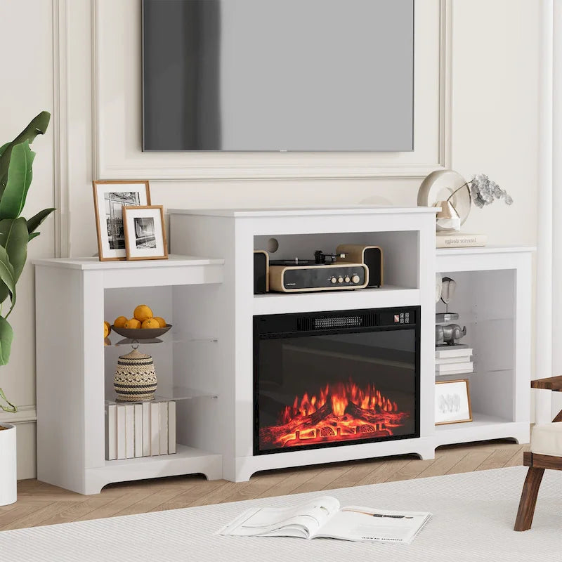 Meuble TV de 81 cm de hauteur avec cheminée, pour téléviseurs jusqu'à 80 po - Télécommande, chauffage écoénergétique, bande lumineuse de 16 couleurs