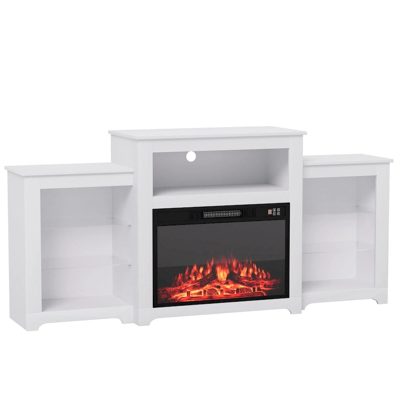 Meuble TV de 81 cm de hauteur avec cheminée, pour téléviseurs jusqu'à 80 po - Télécommande, chauffage écoénergétique, bande lumineuse de 16 couleurs