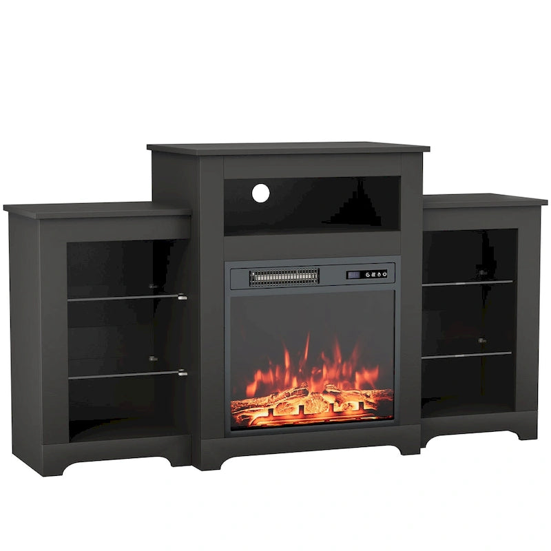 Meuble TV de 81 cm de hauteur avec cheminée, pour téléviseurs jusqu'à 80 po - Télécommande, chauffage écoénergétique, bande lumineuse de 16 couleurs