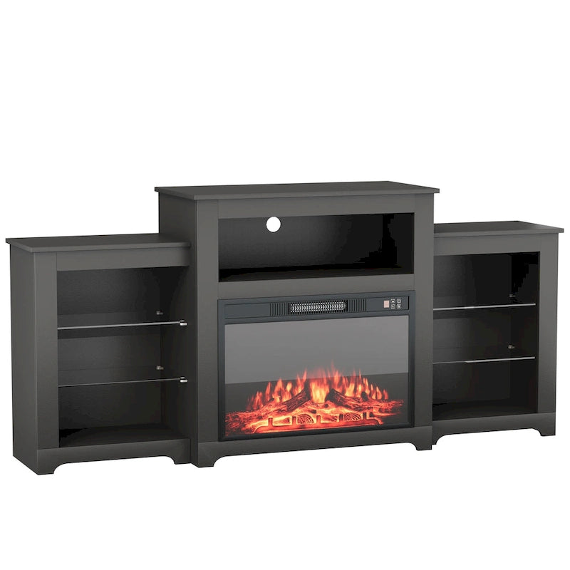 Meuble TV de 81 cm de hauteur avec cheminée, pour téléviseurs jusqu'à 80 po - Télécommande, chauffage écoénergétique, bande lumineuse de 16 couleurs