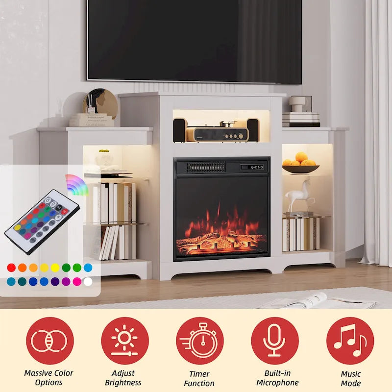 Meuble TV de 81 cm de hauteur avec cheminée, pour téléviseurs jusqu'à 80 po - Télécommande, chauffage écoénergétique, bande lumineuse de 16 couleurs
