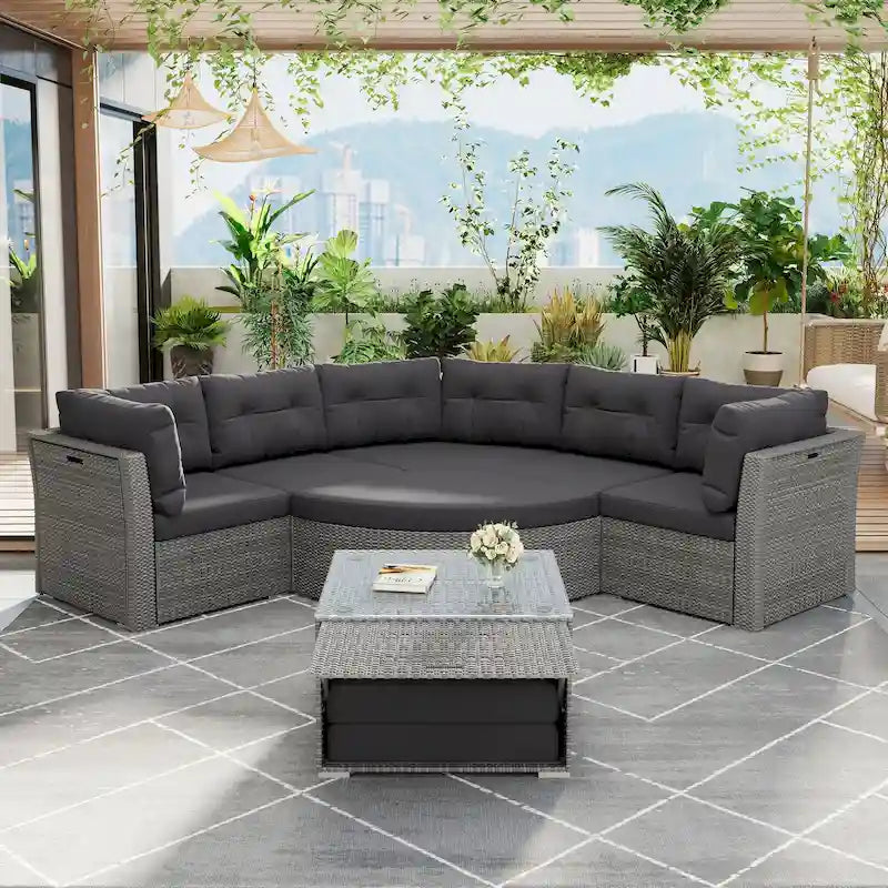 Modular Sectional Daybed Rattan Frame Seating Group Conversation Sets