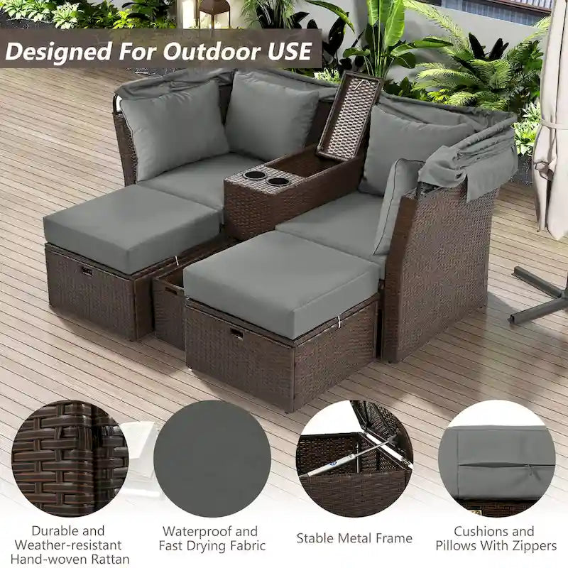 Recline Loveseat Sofa Daybed Convertible Sofa Bed with Foldable Awning