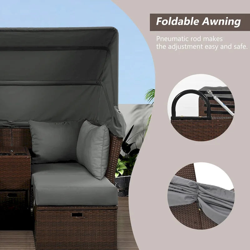 Canapé inclinable deux places, convertible en lit de jour avec auvent pliable