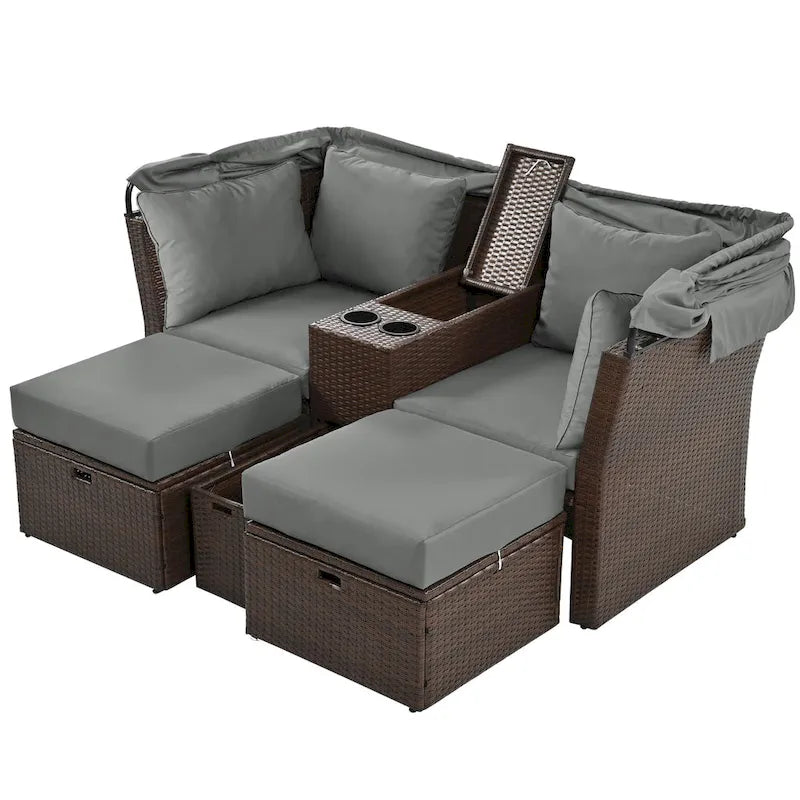 Canapé inclinable deux places, convertible en lit de jour avec auvent pliable