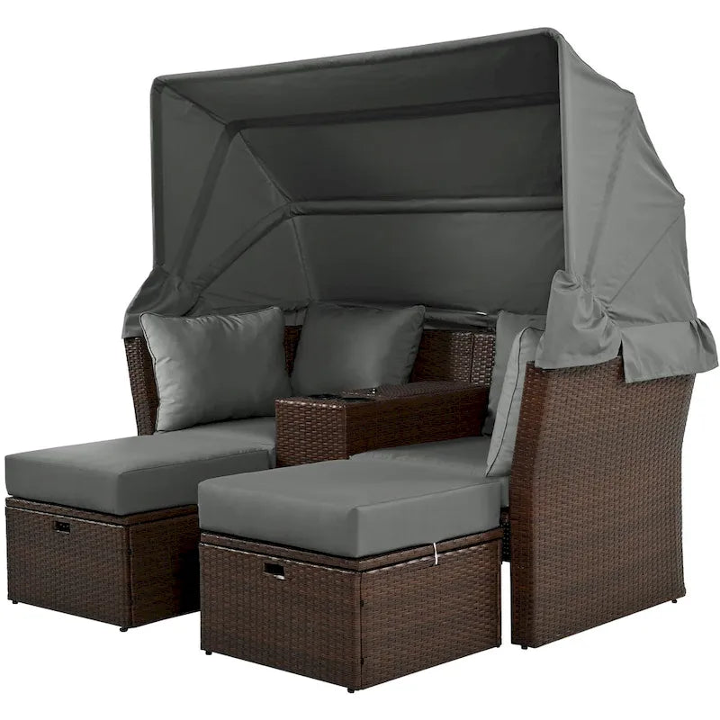 Canapé inclinable deux places, convertible en lit de jour avec auvent pliable