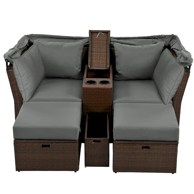 Canapé inclinable deux places, convertible en lit de jour avec auvent pliable
