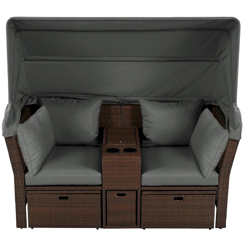 Canapé inclinable deux places, convertible en lit de jour avec auvent pliable