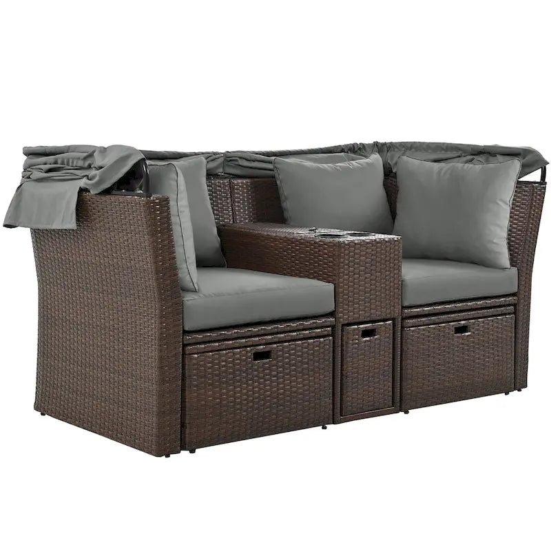 Canapé inclinable deux places, convertible en lit de jour avec auvent pliable