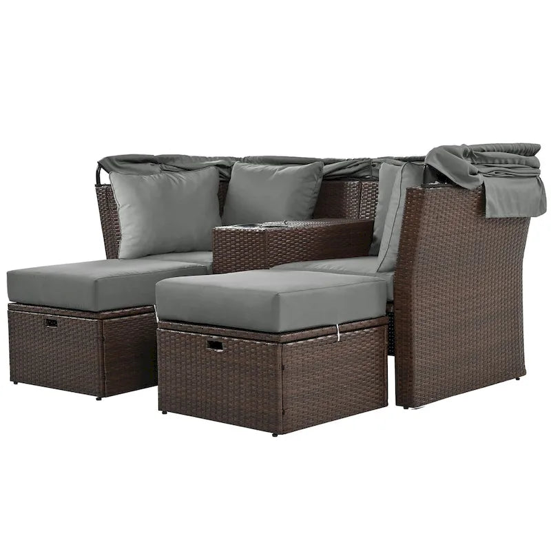 Canapé inclinable deux places, convertible en lit de jour avec auvent pliable