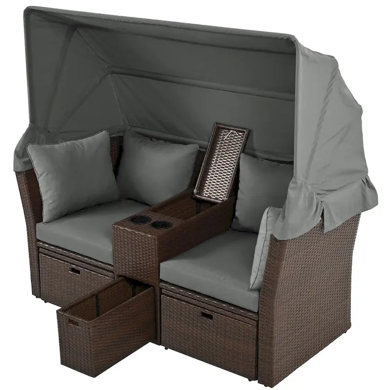 Canapé inclinable deux places, convertible en lit de jour avec auvent pliable