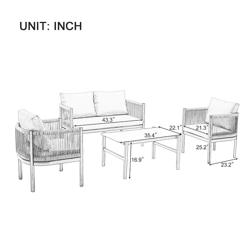 Salon de jardin avec table en verre trempé (4 pièces)
