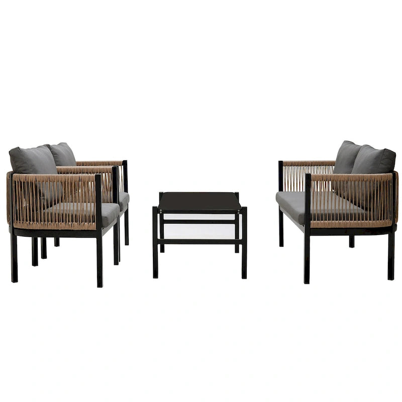 Salon de jardin avec table en verre trempé (4 pièces)