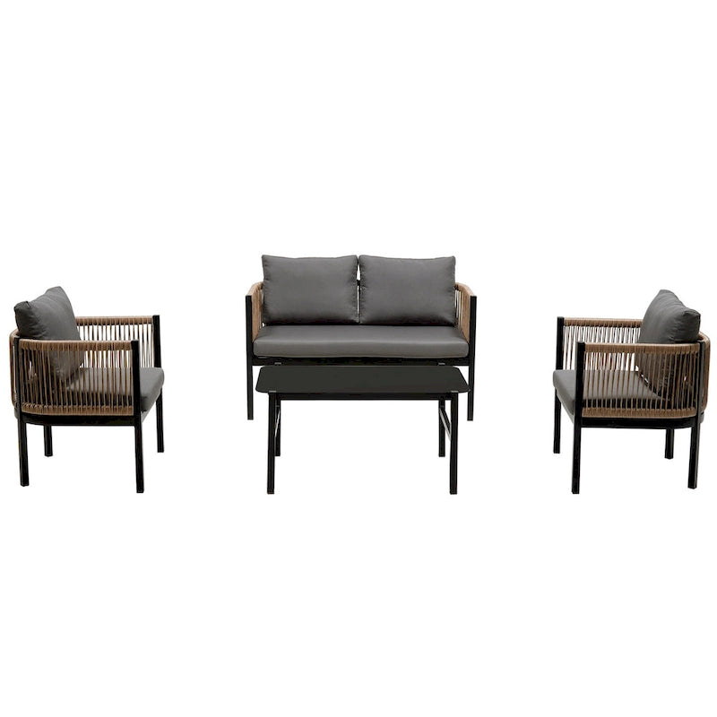 Salon de jardin avec table en verre trempé (4 pièces)