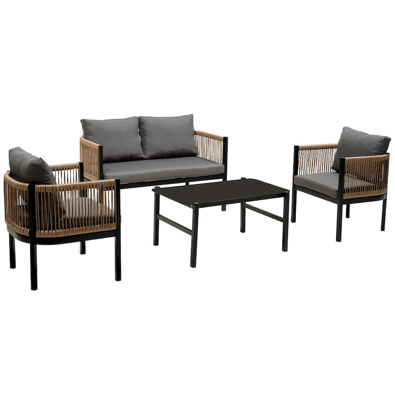 Salon de jardin avec table en verre trempé (4 pièces)