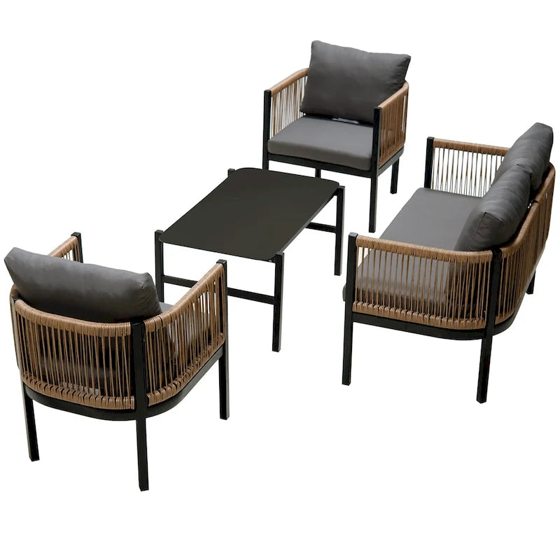 Salon de jardin avec table en verre trempé (4 pièces)