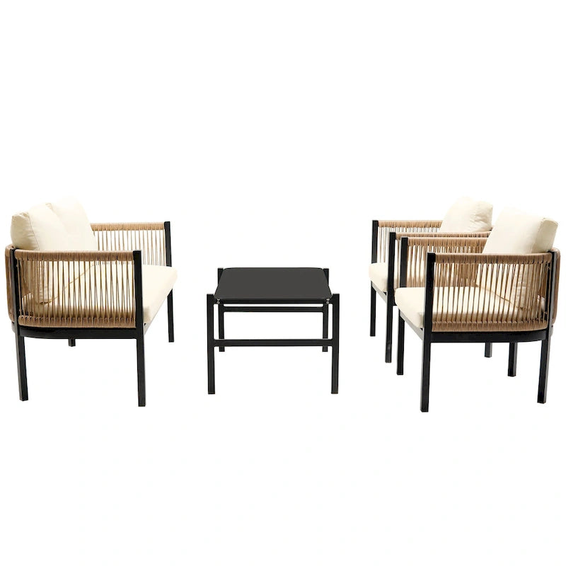 Salon de jardin avec table en verre trempé (4 pièces)