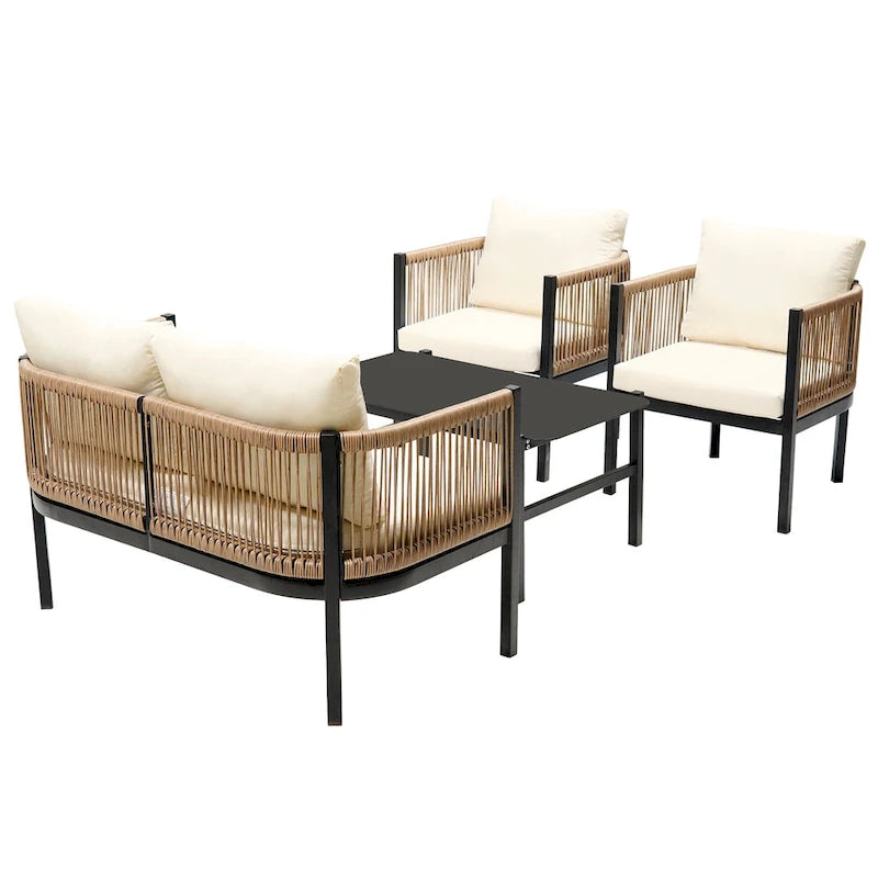 Salon de jardin avec table en verre trempé (4 pièces)