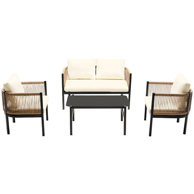 Salon de jardin avec table en verre trempé (4 pièces)