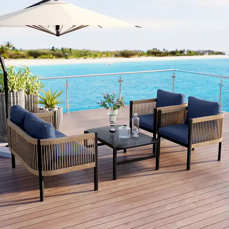 Salon de jardin avec table en verre trempé (4 pièces)