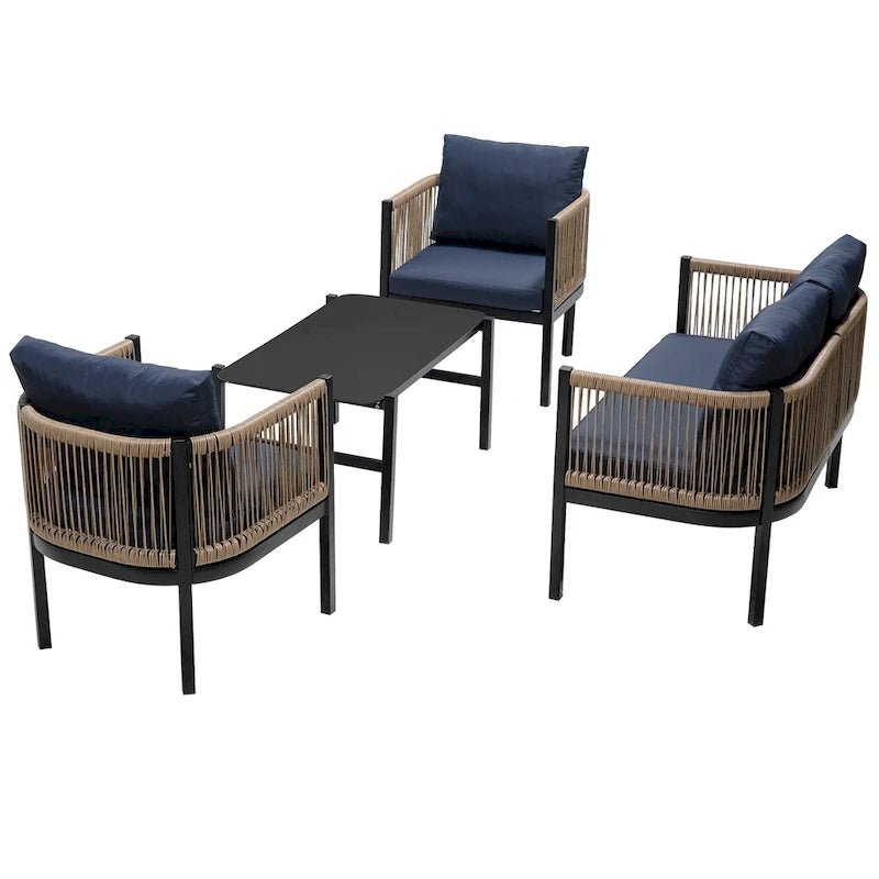 Salon de jardin avec table en verre trempé (4 pièces)