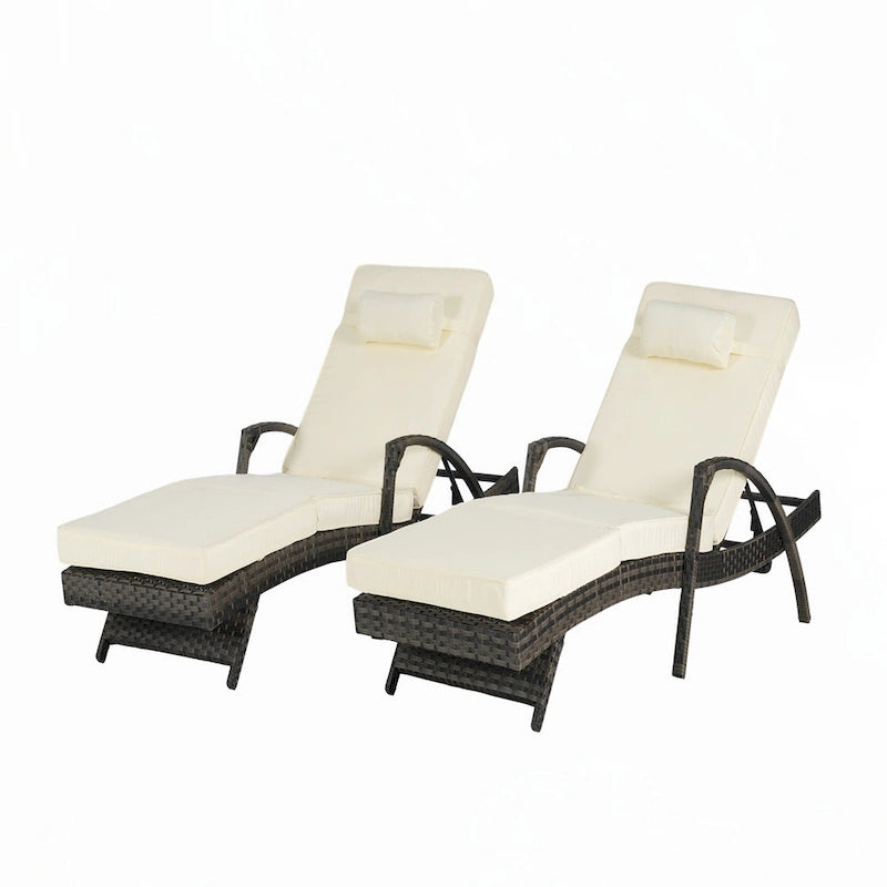 Outdoor Long Reclining Chair Set of 2 with Cushions