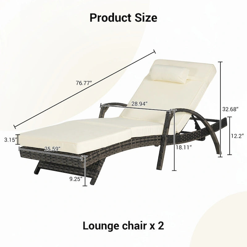 Outdoor Long Reclining Chair Set of 2 with Cushions