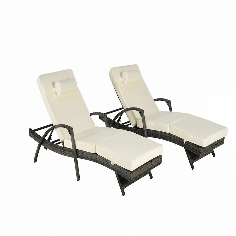 Outdoor Long Reclining Chair Set of 2 with Cushions
